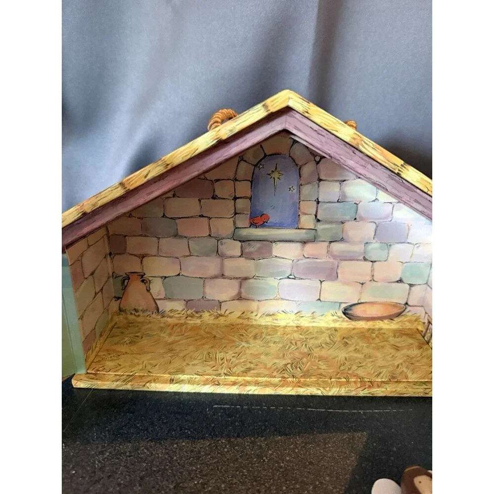 VTG 2005 Hallmark Nativity Manger Crèche 7 Wooden Pieces Carry Case Christmas